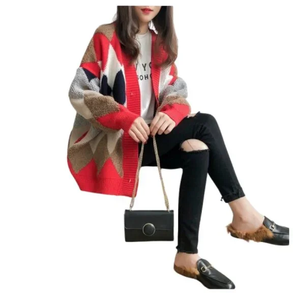 Geometric Pattern Button-Up Cardigan - Picture 5 of 10